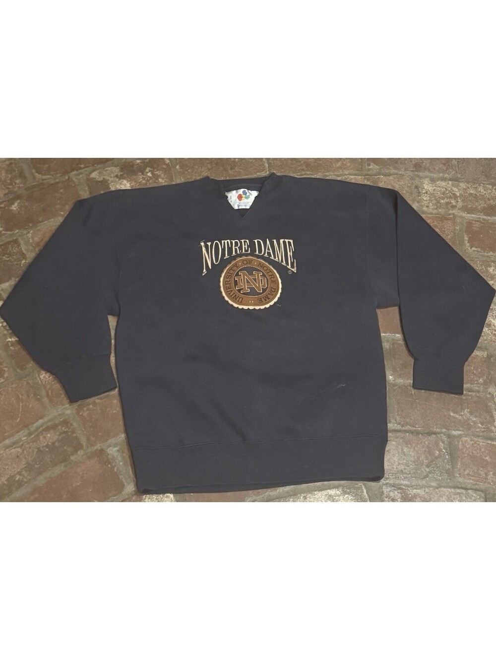 Vintage 90s Notre Dame Fighting Irish Sweatshirt Midwest Embroidery Navy XL